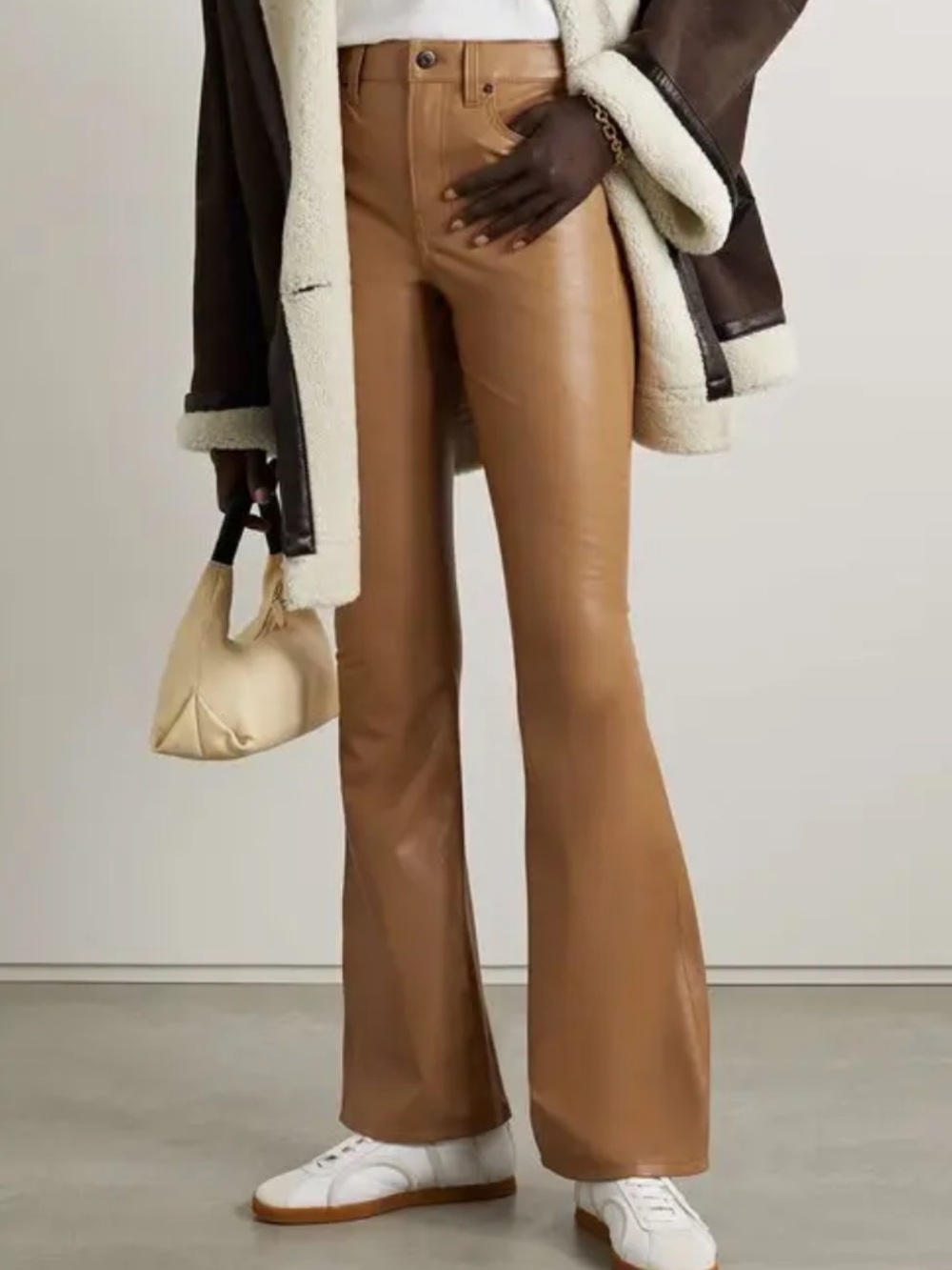 Veronica Beard Beverly Skinny Flare Tan Faux Leather Pants